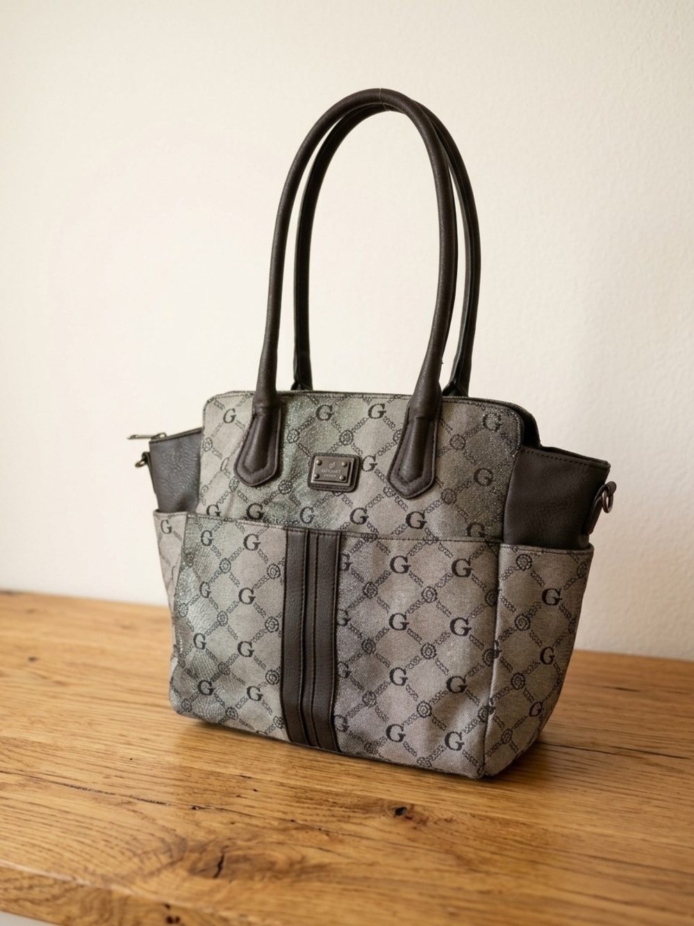 GUSSACI Vintage Y2K Monogram Satchel Shoulder Bag Gray Black